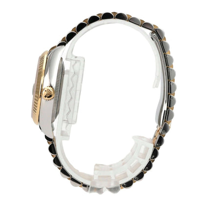 Rolex Datejust 31 Oystersteel Gelbgold 278273 Oliv R DIA Jubile-Band seitliche Ansicht des Armbands und Gehäuses.