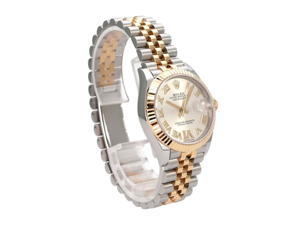 Rolex Datejust 31 Oystersteel Gelbgold 278273 Silber R DIA Jubile-Band Armbanduhr mit silbernem Zifferblatt und goldenen Akzenten