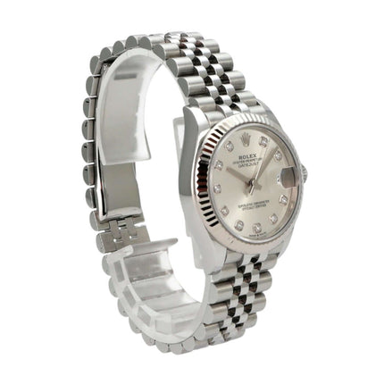 Rolex Oyster Datejust 31 278274 Silber Diamant Jubile-Band mit Edelstahl-Gehäuse und Diamant-Zifferblatt.
