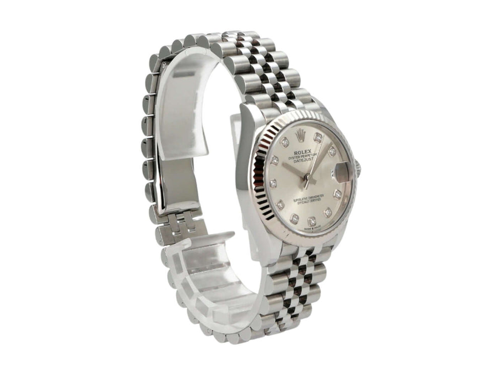 Rolex Oyster Datejust 31 278274 Silber Diamant Jubile-Band mit Edelstahl-Gehäuse und Diamant-Zifferblatt.