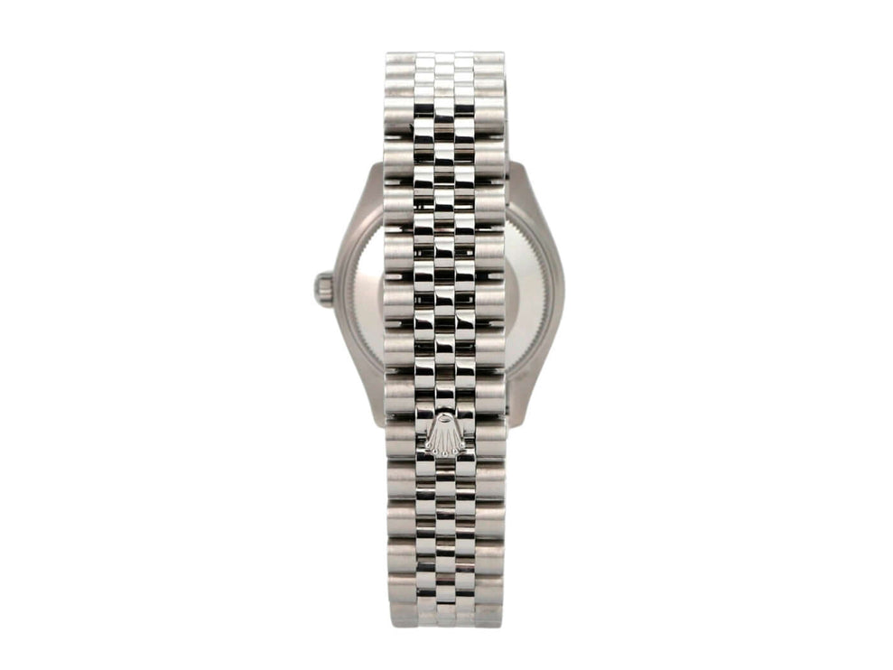 Rolex Oyster Datejust 31 278274 Silber Diamant Jubile-Band seitliche Ansicht des Armbands und Gehäuses.