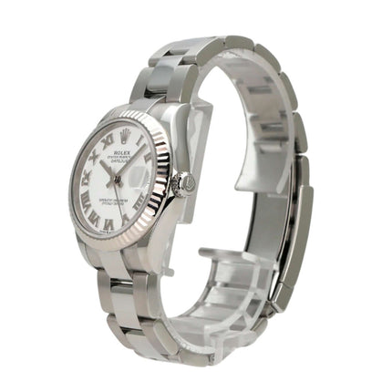 Rolex Oyster Datejust 31 278274 Weiss Römisch Edelstahlarmband und weißes Zifferblatt mit römischen Ziffern.