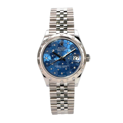 Rolex Datejust 31 Edelstahl Weißgold Diamant 278344RBR Blau Floral Jubile-Band