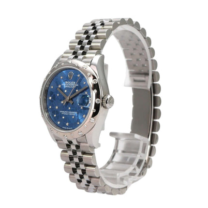 Rolex Datejust 31 Edelstahl Weißgold Diamant 278344RBR Blau Floral Jubile-Band