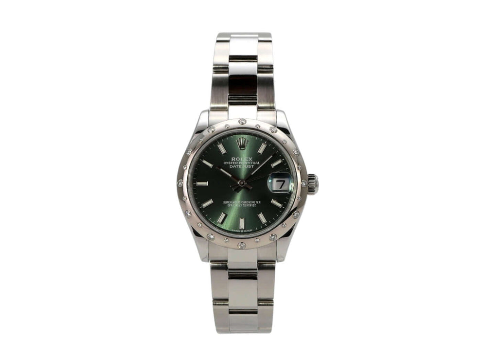 Rolex Datejust 31 in Edelstahl und Weißgold mit mintgrünem Zifferblatt und Diamanten, Referenz 278344RBR.