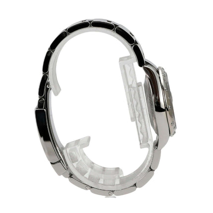 Seitenansicht der Rolex Datejust 31 Edelstahl mit mintgrünem Zifferblatt und Diamanten, Ref. 278344RBR.