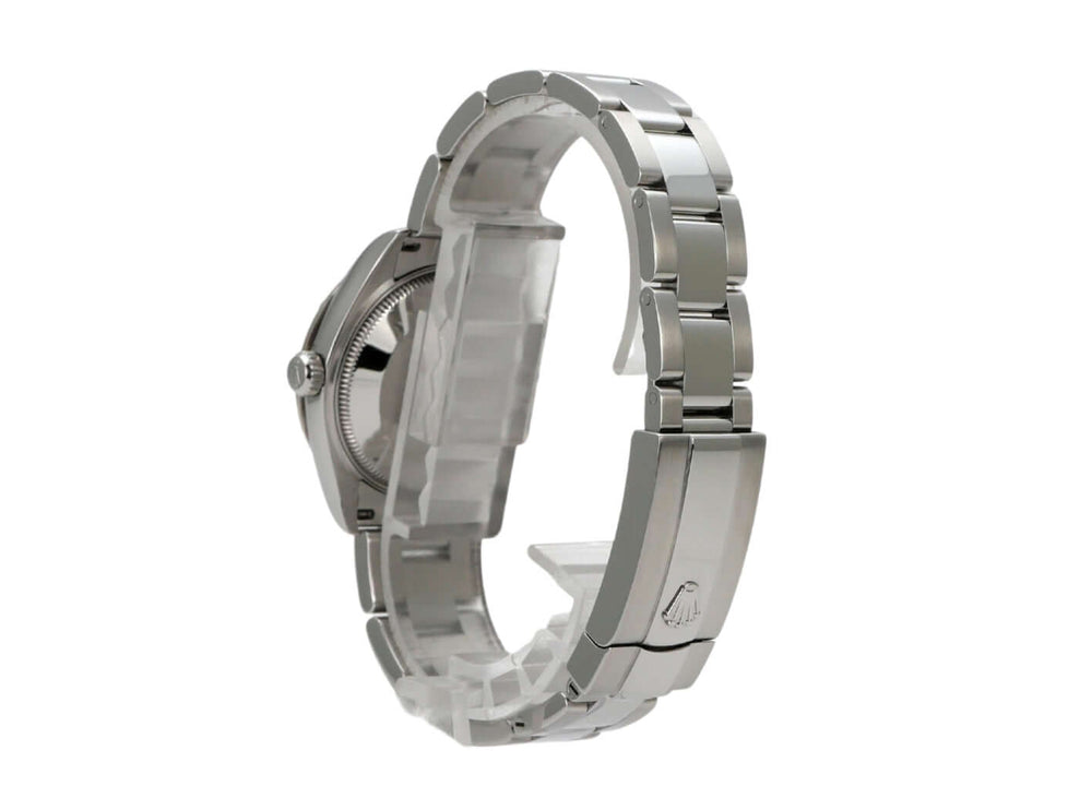 Seitenansicht der Rolex Datejust 31 Edelstahl mit Oyster-Armband und poliertem Gehäuse.