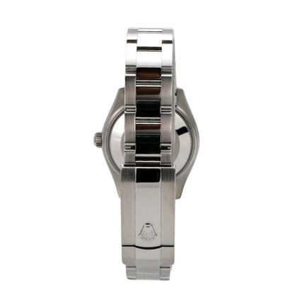 Rolex Datejust 31 Edelstahlweißgold Uhr seitliche Ansicht mit Oyster-Band und Faltschließe.