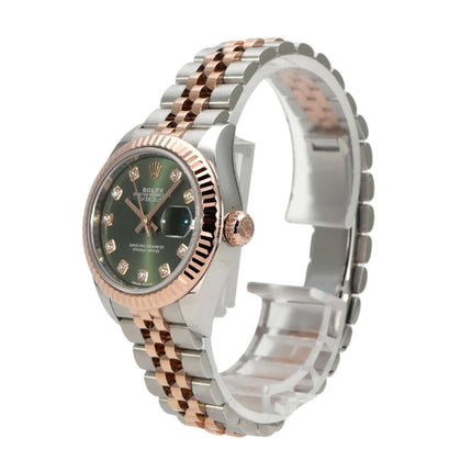 Rolex Datejust 28 Stahl Everose‑Gold 279171 Olive Dia Jubile-Band mit olivgrünem Diamantzifferblatt