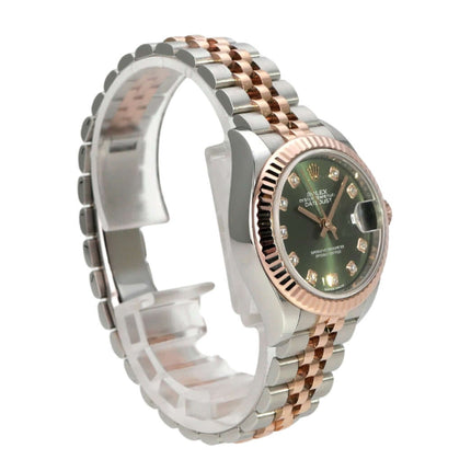 Rolex Datejust 28 Stahl Everose‑Gold 279171 Olive Dia Jubile-Band mit grünem Diamantzifferblatt