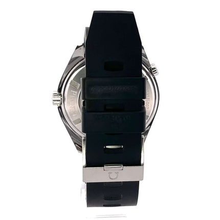 Rückseite des Omega Seamaster Planet Ocean 600m 45.5 Casino Royale Uhrengehäuses mit schwarzem Kautschukband