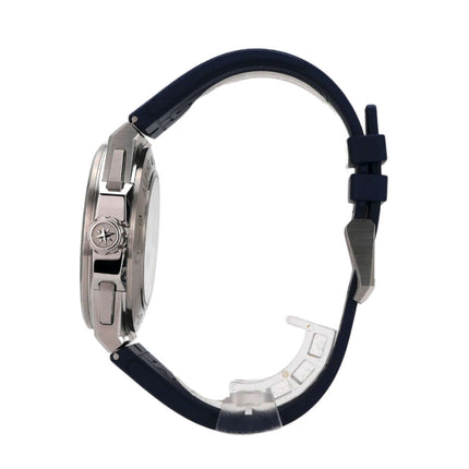 Chopard Alpine Eagle XL Chrono Ref. 298609-3003, Edelstahlgehäuse, blaues Kautschukband, seitliche Ansicht.