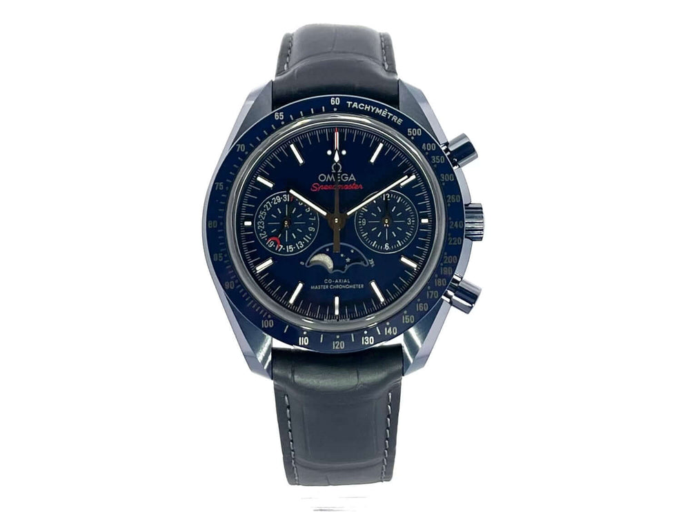 Omega Speedmaster Moonwatch Mondphase Blue Side of the Moon 304.93.44.52.03.001 Uhr mit blauem Zifferblatt und Lederband