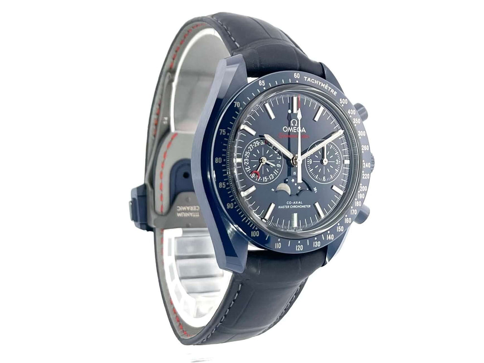 Omega Speedmaster Moonwatch Mondphase Blue Side of the Moon 304.93.44.52.03.001 mit blauem Gehäuse und Lederband