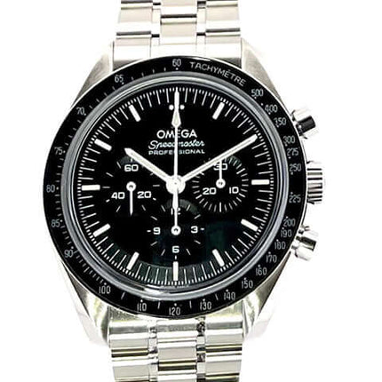 Omega Speedmaster Professional Moonwatch Ref. 310.30.42.50.01.002 mit Edelstahlgehäuse und schwarzem Zifferblatt.