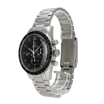 Omega Moonwatch First Omega in Space 310.30.40.50.06.001 mit Edelstahl-Gehäuse und schwarzem Zifferblatt.