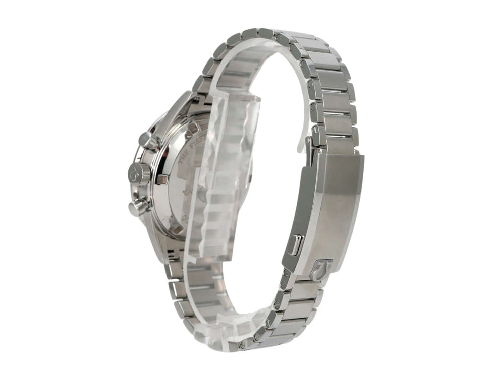 Omega Moonwatch First Omega in Space 310.30.40.50.06.001 Detailansicht mit Edelstahlband und poliertem Gehäuse.