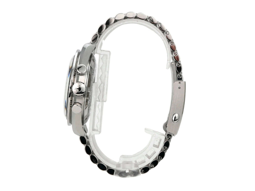 Omega Speedmaster Professional Moonwatch 310.30.42.50.01.001 seitliche Ansicht des Edelstahlgehäuses und Armbands.