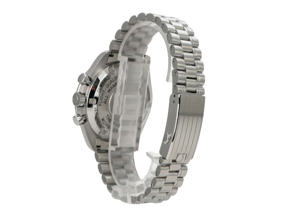 Omega Speedmaster Professional Moonwatch 310.30.42.50.01.001 seitliche Ansicht mit Edelstahlarmband