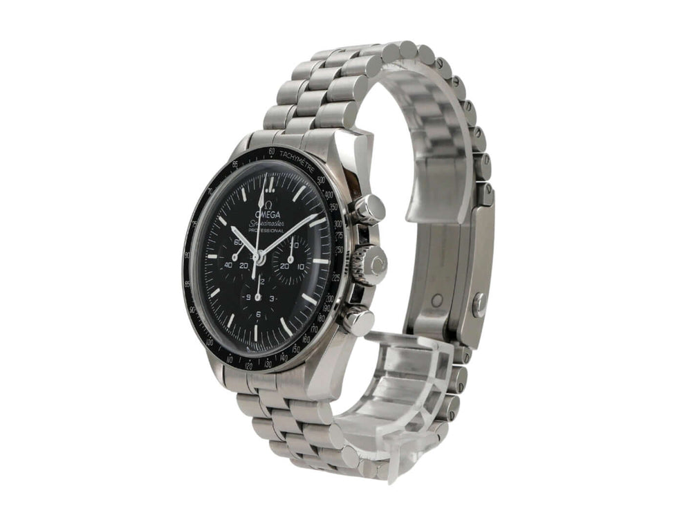 Omega Speedmaster Professional Moonwatch 310.30.42.50.01.001 in Edelstahl mit schwarzem Zifferblatt und Armband
