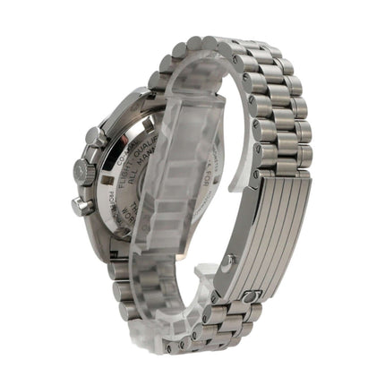 Omega Speedmaster Professional Moonwatch 310.30.42.50.01.001 - Edelstahl Gehäuse und Armband, seitliche Ansicht.