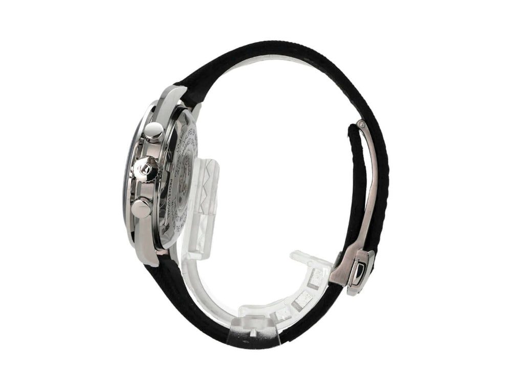 Omega Speedmaster Professional Moonwatch 310.32.42.50.01.001 Seitenansicht mit schwarzem Textilarmband.