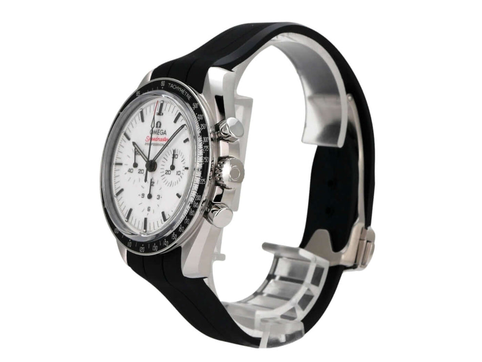 Omega Speedmaster Professional Moonwatch 310.32.42.50.04.001 mit schwarzem Kautschukband und weißem Zifferblatt