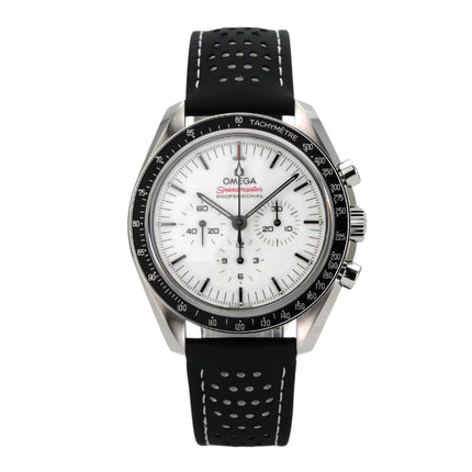 Omega Speedmaster Professional Moonwatch 310.32.42.50.04.002 mit weißem Zifferblatt und schwarzem Lederband