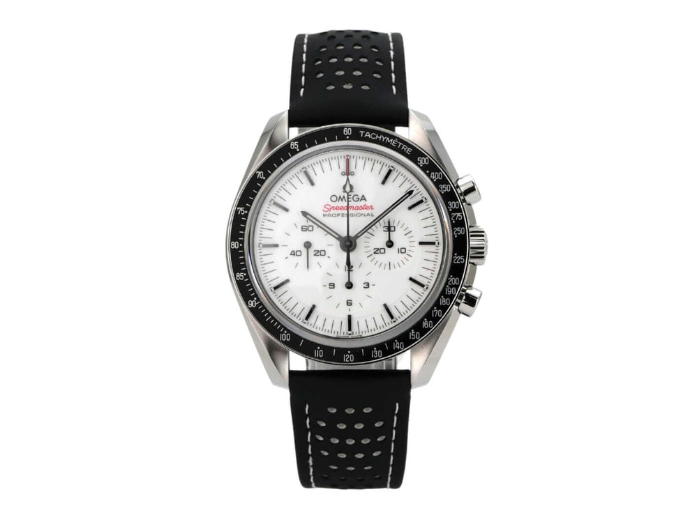 Omega Speedmaster Professional Moonwatch 310.32.42.50.04.002 mit weißem Zifferblatt und schwarzem Lederband