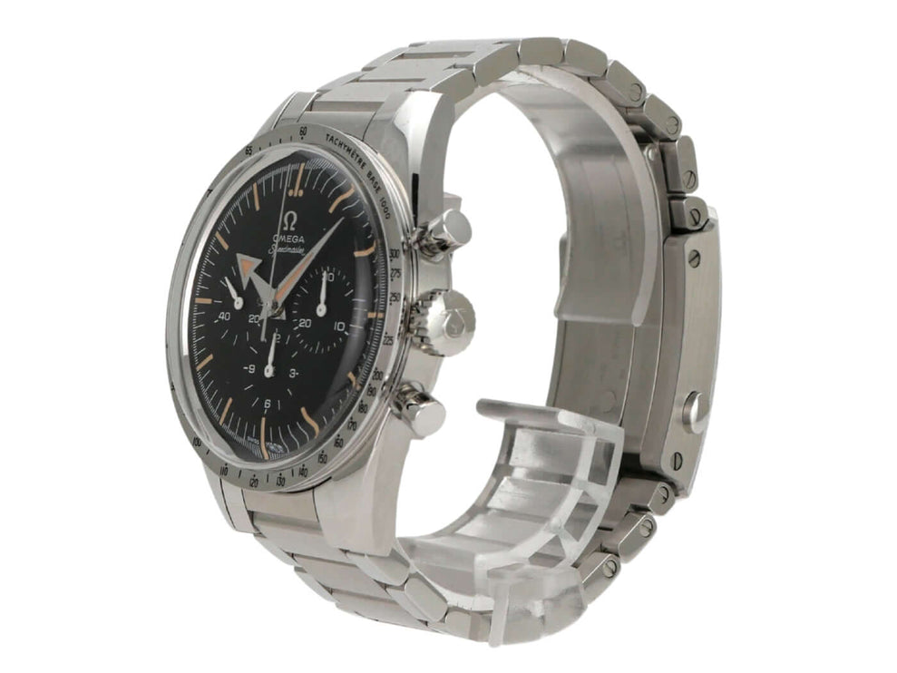 Omega Speedmaster 57 Chronograph Limited 311.10.39.30.01.001 mit poliertem Edelstahlband und schwarzem Zifferblatt