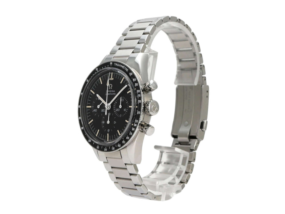 Omega Moonwatch Chronograph Kaliber 321 Ref. 311.30.40.30.01.001 mit Edelstahlarmband und schwarzem Zifferblatt.