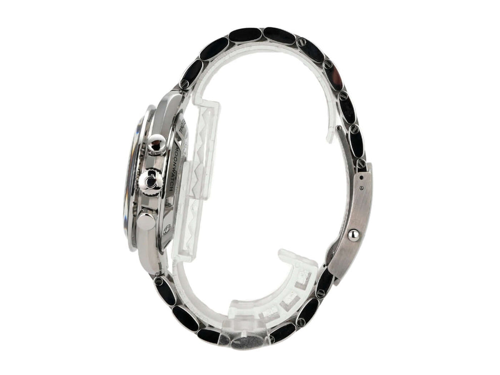 Omega Speedmaster Professional Moonwatch 311.30.42.30.01.005 seitliche Ansicht mit Edelstahl-Armband und polierter Lünette.