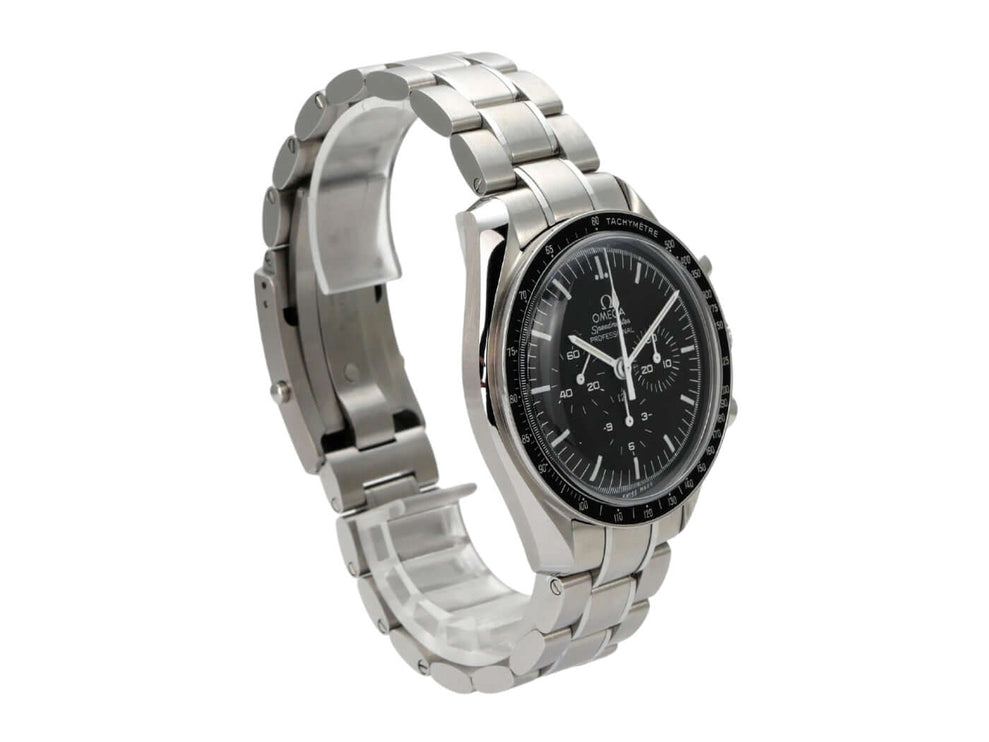 Omega Speedmaster Professional Moonwatch 311.30.42.30.01.005 Uhr mit schwarzem Zifferblatt und Edelstahlarmband.