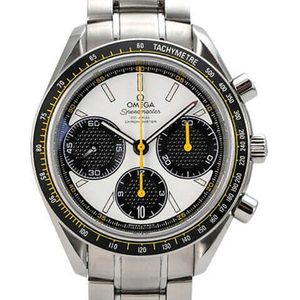 OMEGA Speedmaster Racing 326.30.40.50.04.001 Edelstahl Uhr mit weißem Zifferblatt und Tachymeterskala