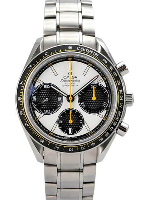 OMEGA Speedmaster Racing 326.30.40.50.04.001 Edelstahl Uhr mit weißem Zifferblatt und Tachymeterskala