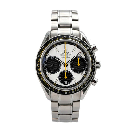 OMEGA Speedmaster Racing 326.30.40.50.04.001 Armbanduhr mit Edelstahlarmband und schwarzem Zifferblatt