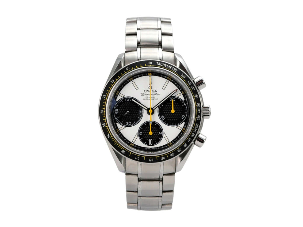 OMEGA Speedmaster Racing 326.30.40.50.04.001 Armbanduhr mit Edelstahlarmband und schwarzem Zifferblatt