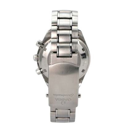 Rückansicht der OMEGA Speedmaster Racing 326.30.40.50.04.001 mit Edelstahl-Armband und Sicherheitsfaltschließe.