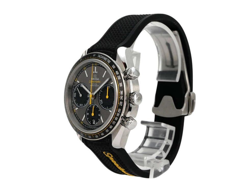 Omega Speedmaster Racing 326.32.40.50.06.001 mit grauem Zifferblatt, schwarzem Kautschukarmband und Tachymeter