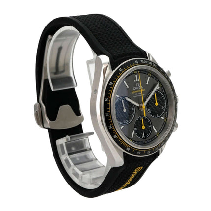 Omega Speedmaster Racing 326.32.40.50.06.001 mit grauem Zifferblatt, schwarzem Kautschukarmband und Tachymeter-Lünette