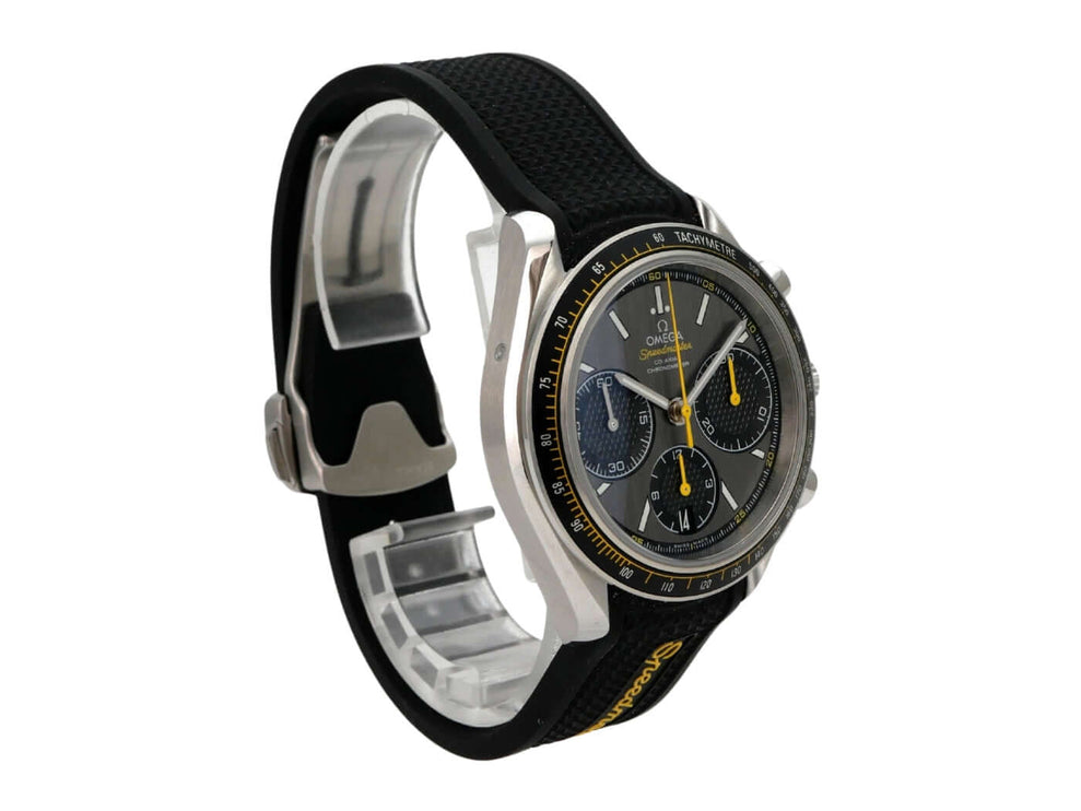 Omega Speedmaster Racing 326.32.40.50.06.001 mit grauem Zifferblatt, schwarzem Kautschukarmband und Tachymeter-Lünette