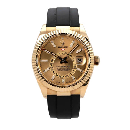 Rolex Sky-Dweller Gelbgold - Oysterflex 326238 Champagner, 18-Kt Gelbgold mit schwarzem Oysterflex-Band