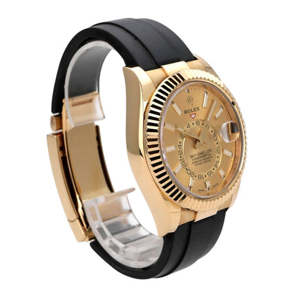 Rolex Sky-Dweller Gelbgold - Oysterflex 326238 Champagner, Luxus-Uhr mit schwarzem Oysterflex-Band