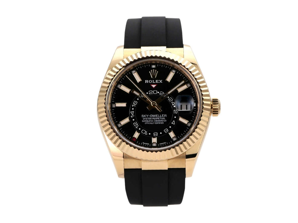 Rolex Sky-Dweller Gelbgold Oysterflex 326238 Schwarz - 18 kt Gelbgold Gehäuse mit schwarzem Oysterflexband