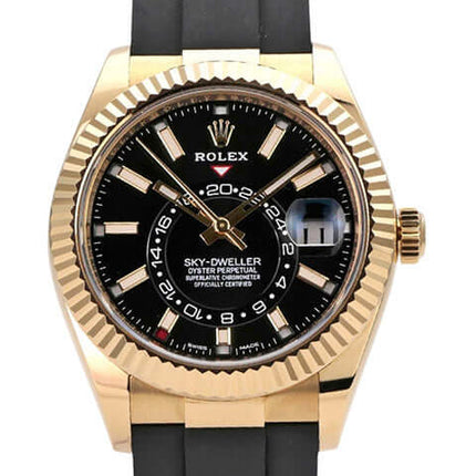 Rolex Sky-Dweller Gelbgold Oysterflex 326238 Schwarz mit schwarzem Zifferblatt und Oysterflexband