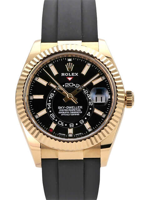 Rolex Sky-Dweller Gelbgold Oysterflex 326238 Schwarz mit schwarzem Zifferblatt und Oysterflexband