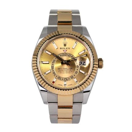 Rolex Sky-Dweller Edelstahl Gelbgold 326933 Champagner mit champagnerfarbenem Zifferblatt und Oyster-Armband