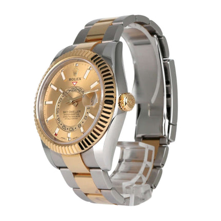 Rolex Sky-Dweller Edelstahl Gelbgold 326933 Champagner, elegante Armbanduhr in Edelstahl und Gelbgold.