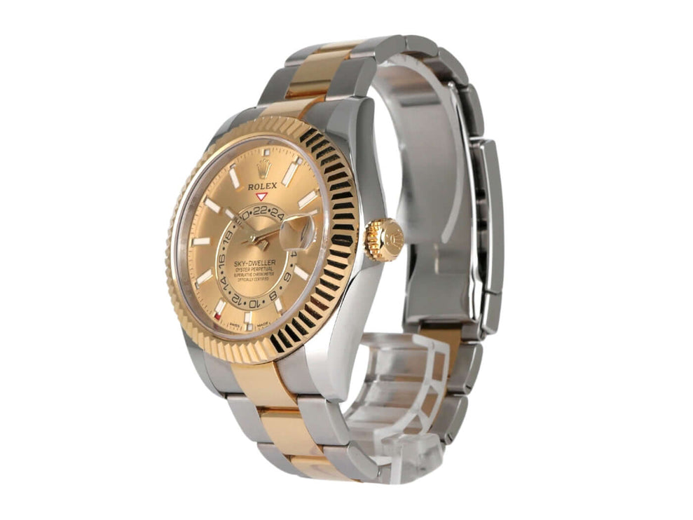 Rolex Sky-Dweller Edelstahl Gelbgold 326933 Champagner, elegante Armbanduhr in Edelstahl und Gelbgold.