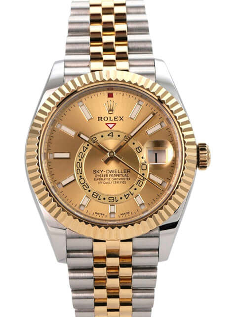 Rolex Sky-Dweller 326933 Champagner Jubile-Band mit Champagnerfarbenem Zifferblatt und Jubile-Armband